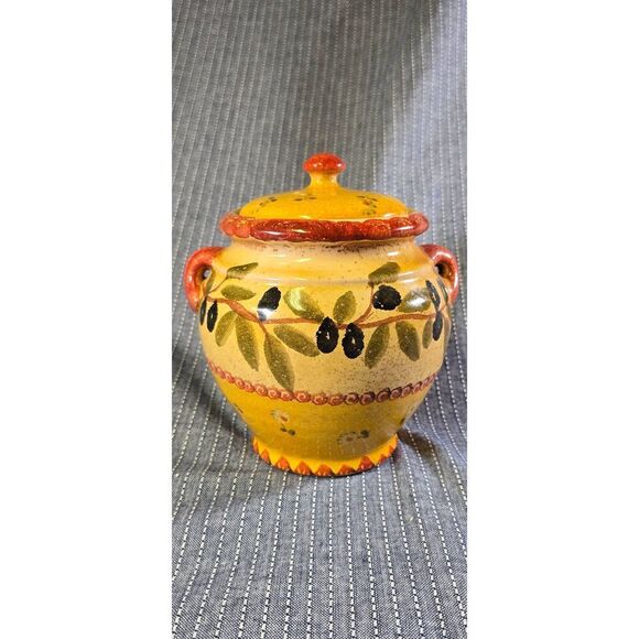 Williams-Sonoma 7" Olive Inspired HandPainted In Italy Multi Colored Jar W/ Lid - Picture 3 of 6